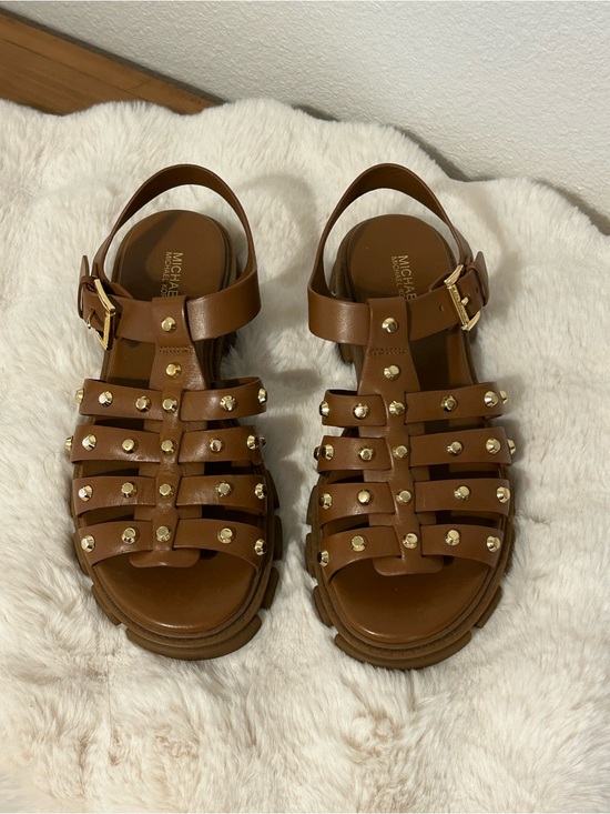 Michael Kors Shoes - Michael Kors Tan Leather Studded Gladiator Sandals